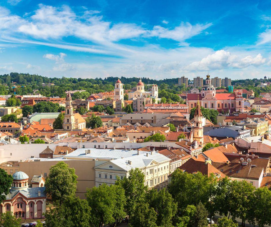 Aerial view of the city centre of Vilnius, European Green Capital 2025